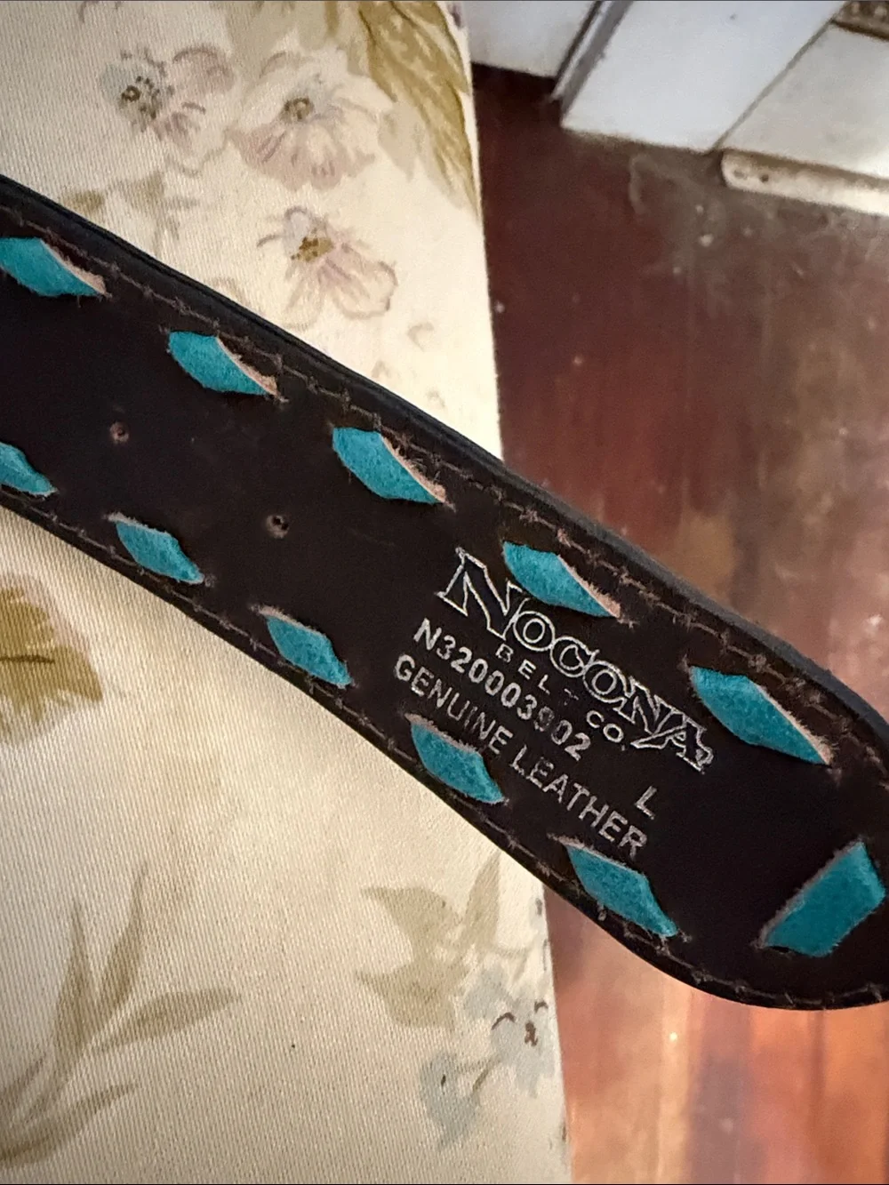 Nocona Turquoise Red Orange Patterned Leather Belt